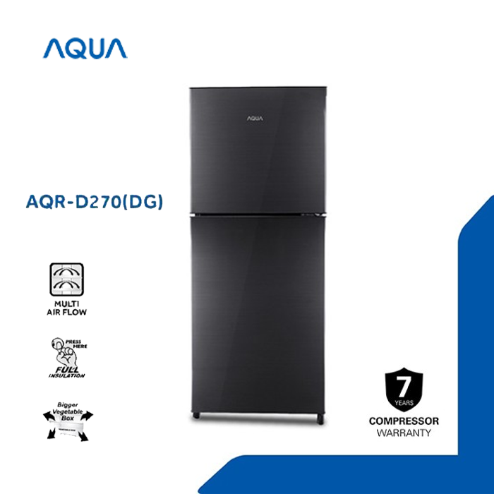 Aqua Kulkas Two Doors 220 Liter - AQR-D270DG | AQR-D270 (DG) Dark Grey